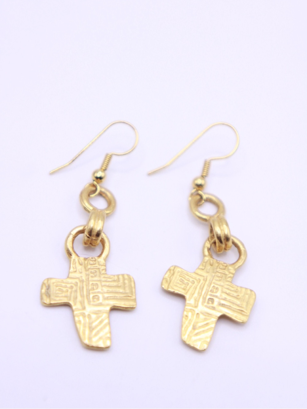 Gold tone Tribal Cross Dangle Earrings - Women's Jewelry